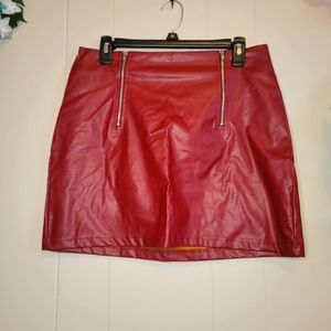 Burgundy red faux leather skirt